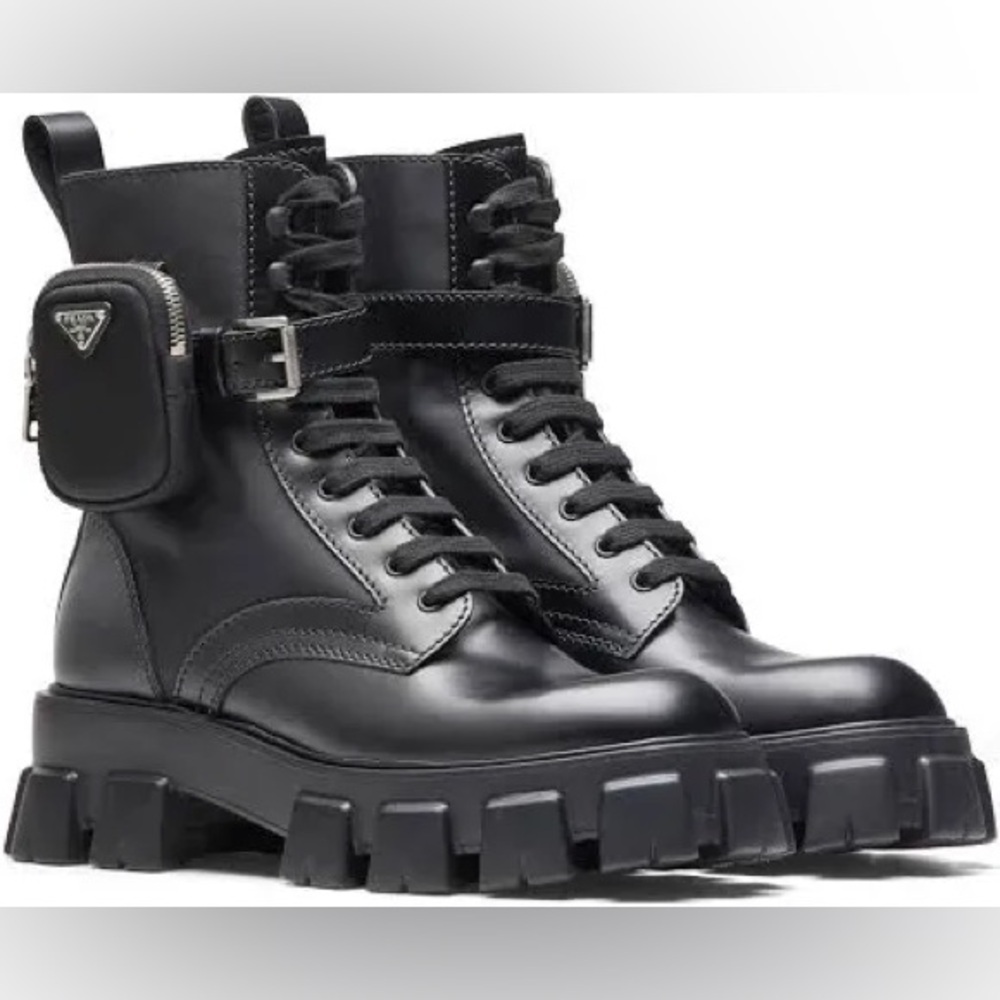 Prada Black Combat Boots with Pouch